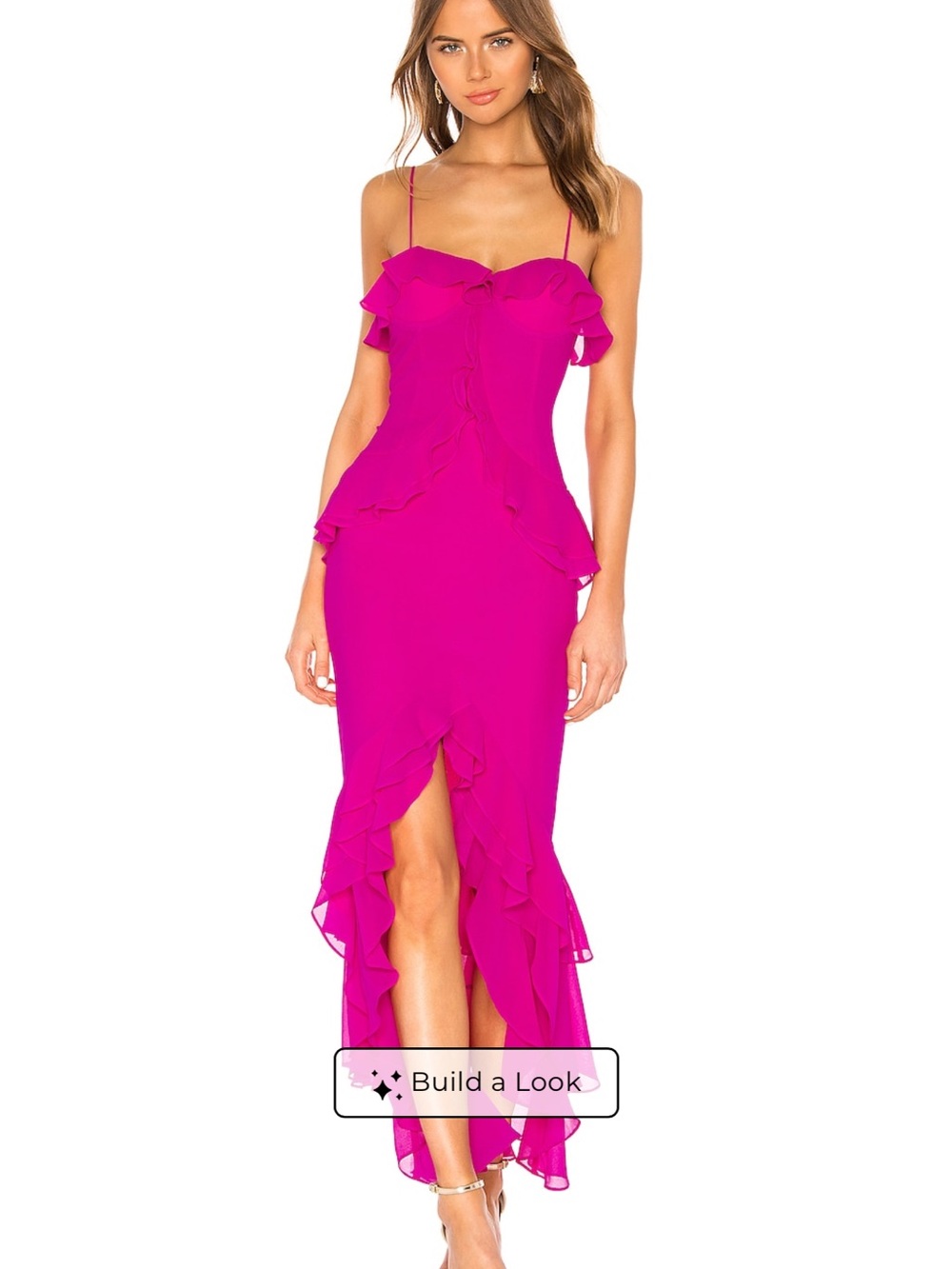 Lovers + Friends Magenta Ruffle High-Low Slip Dress
